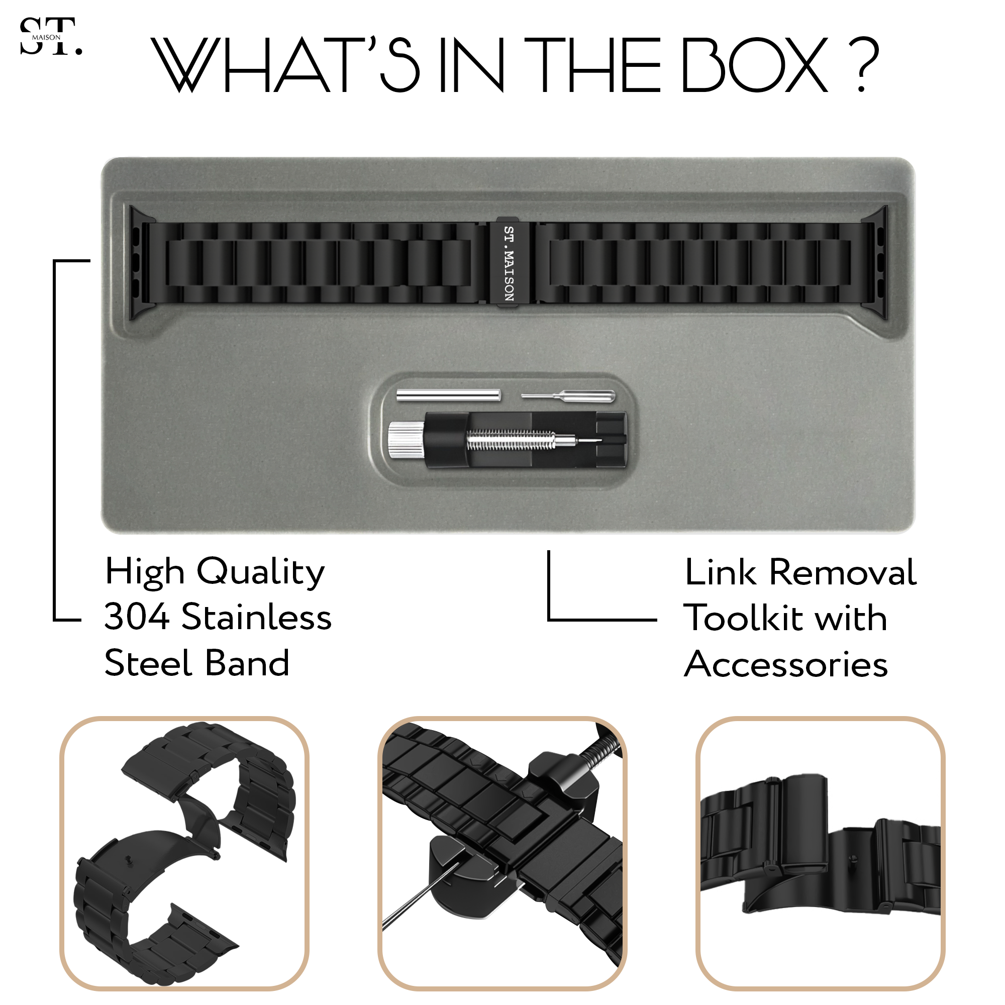 St. Maison Stainless Steel Bracelet – Compatible with Apple Watch