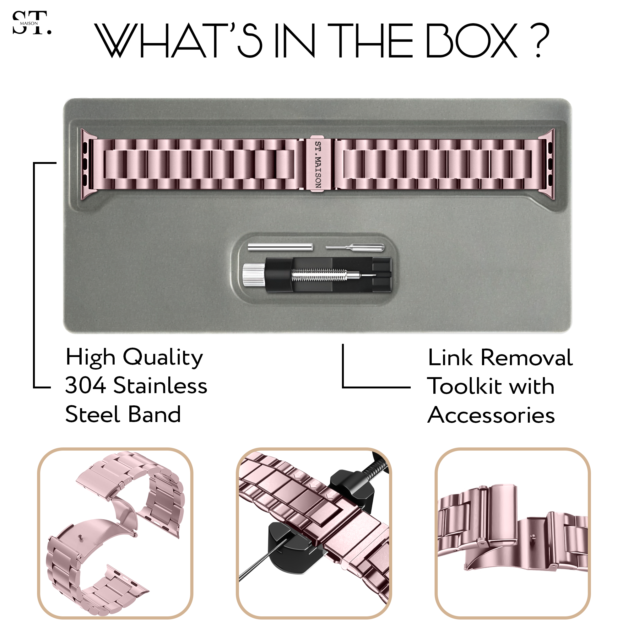 St. Maison Stainless Steel Bracelet – Compatible with Apple Watch