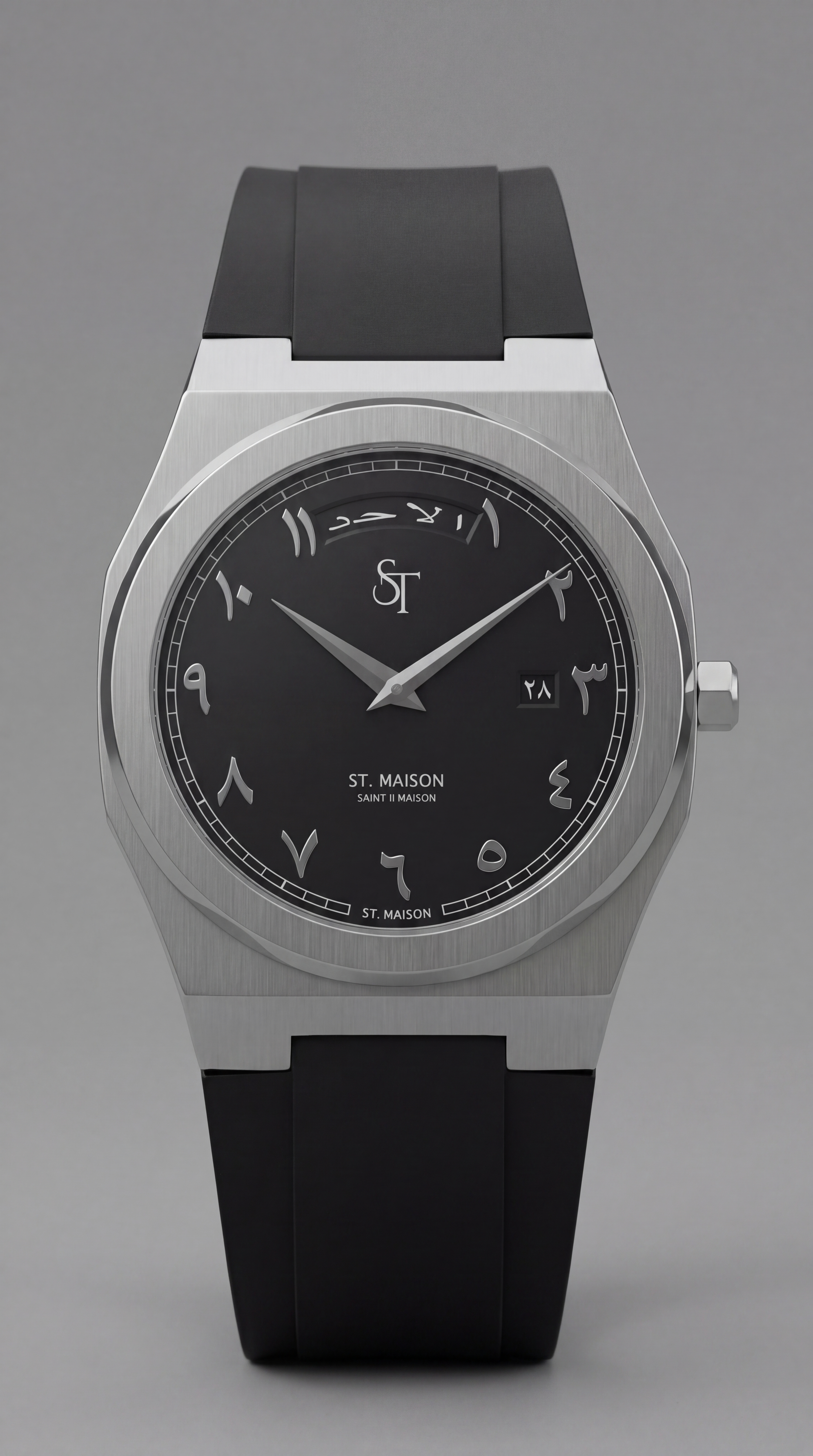 Black Rubber Strap Black Day-Date Rubber Watch by St. Maison