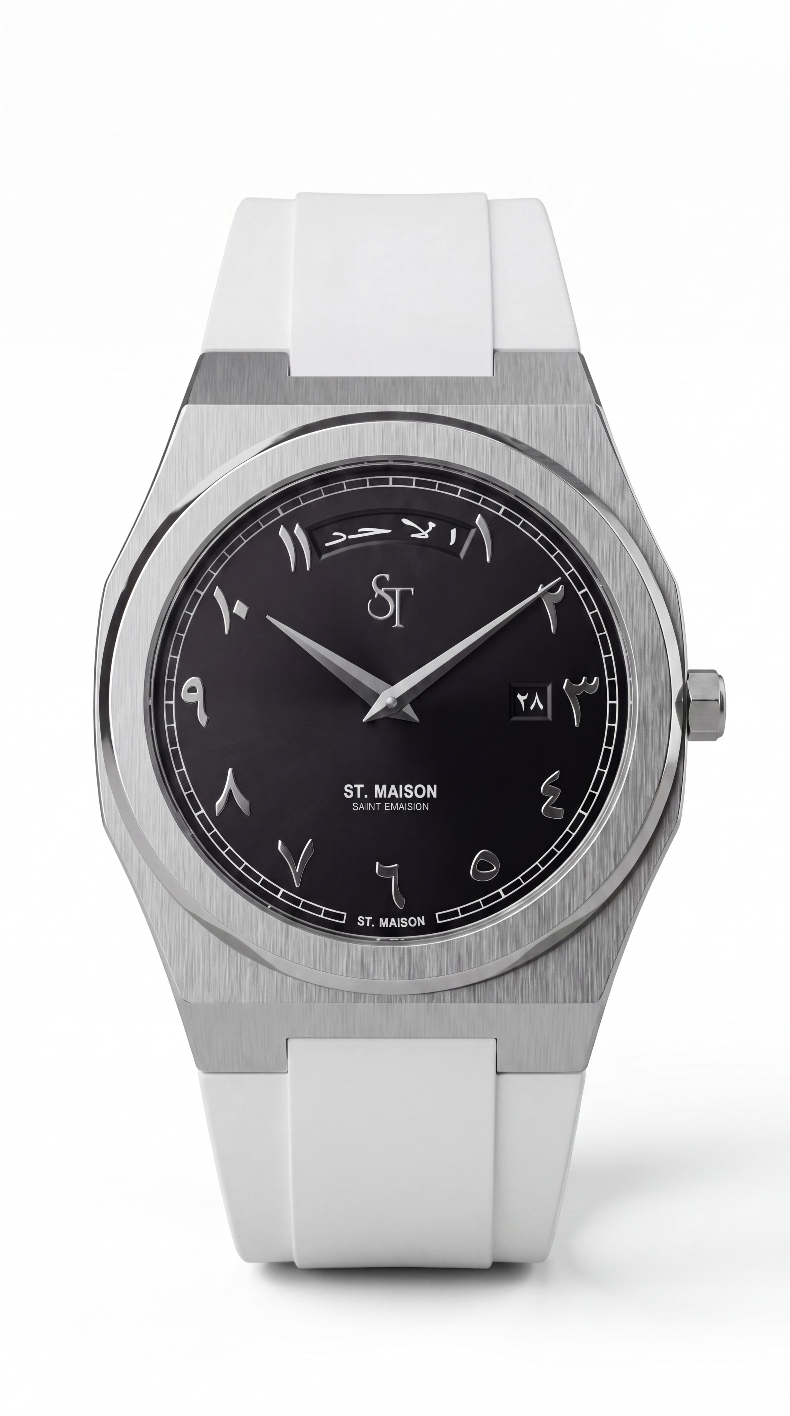 White Rubber Strap Black Day-Date Watch by St. Maison
