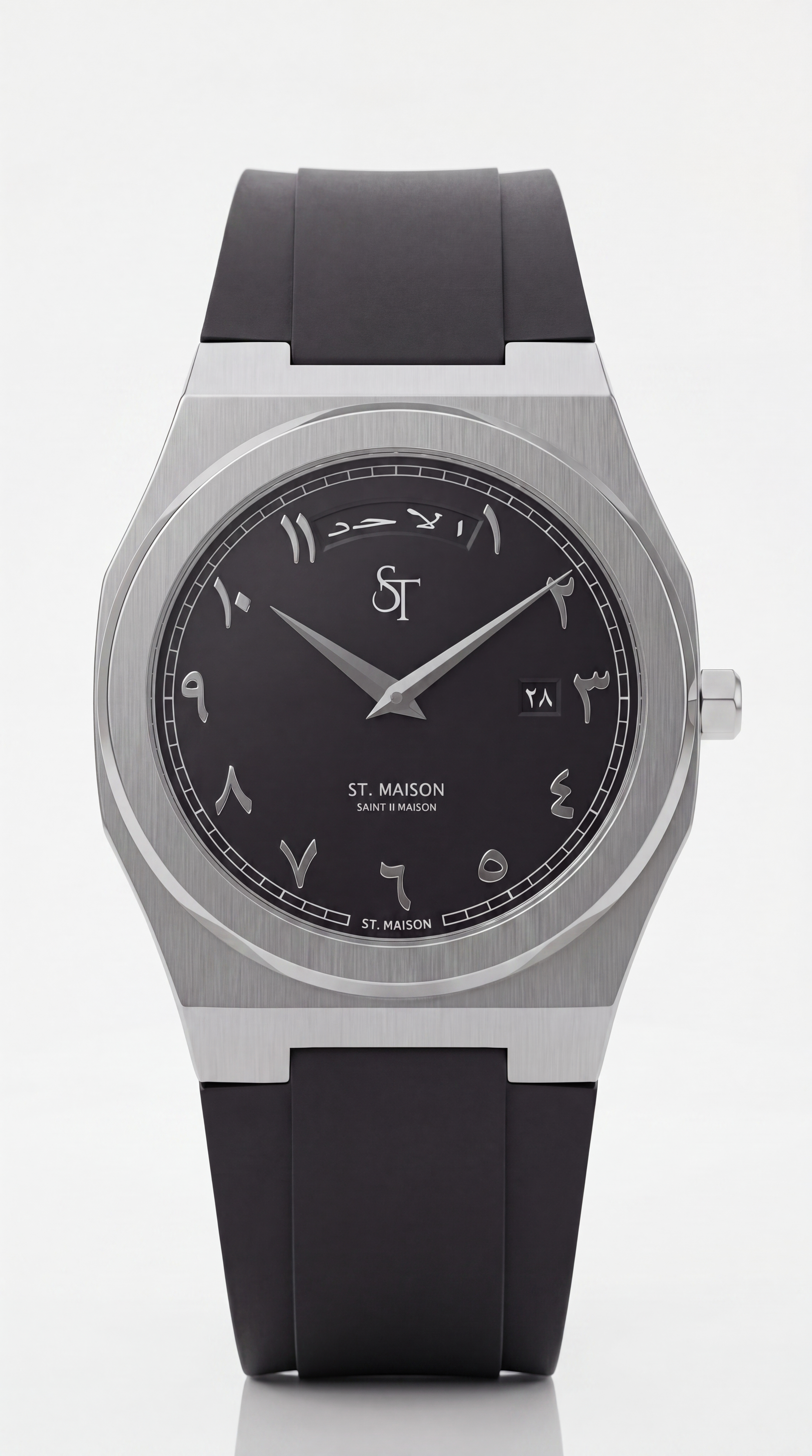 Black Rubber Strap Black Day-Date Rubber Watch by St. Maison