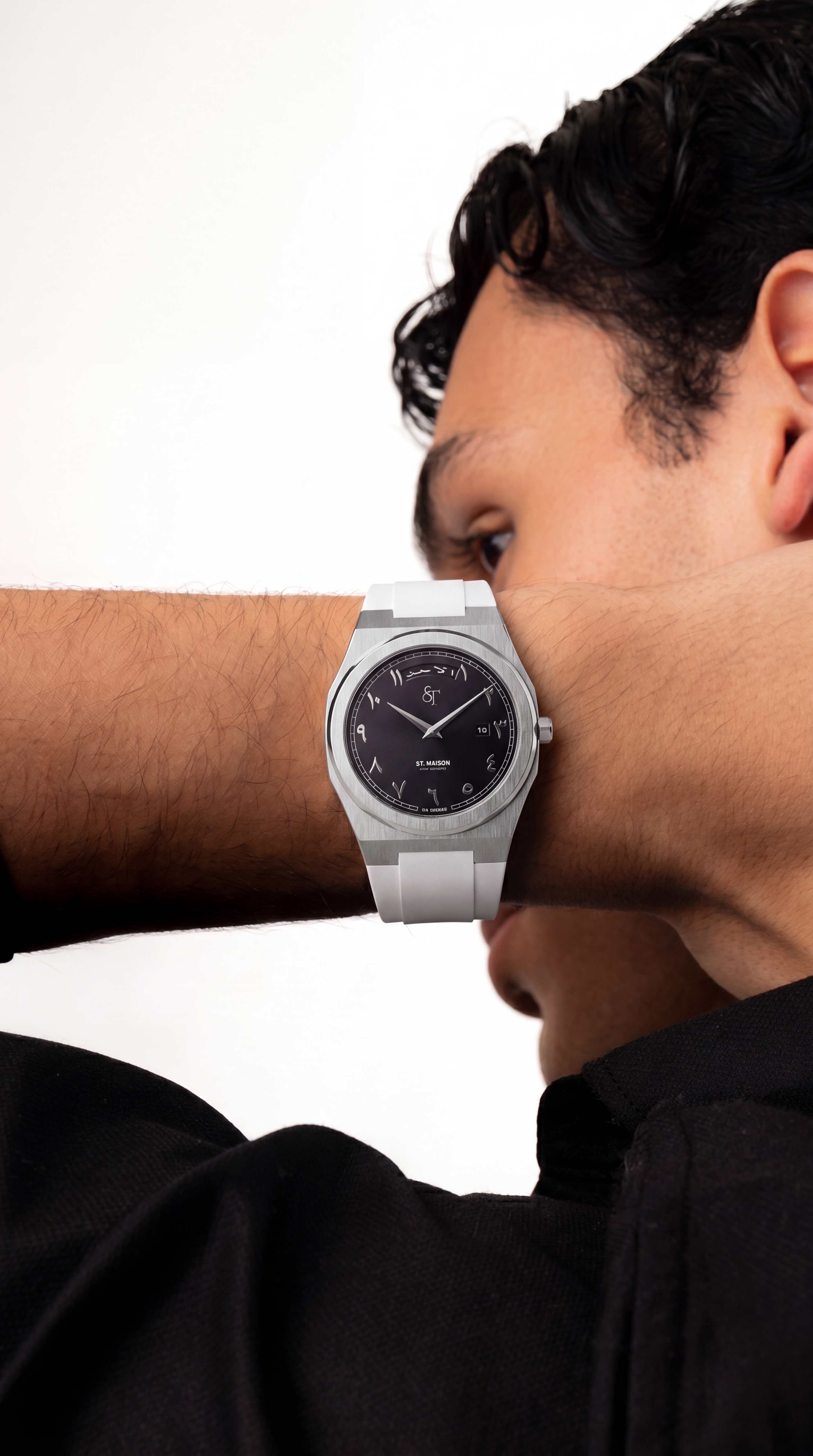 White Rubber Strap Black Day-Date Watch by St. Maison
