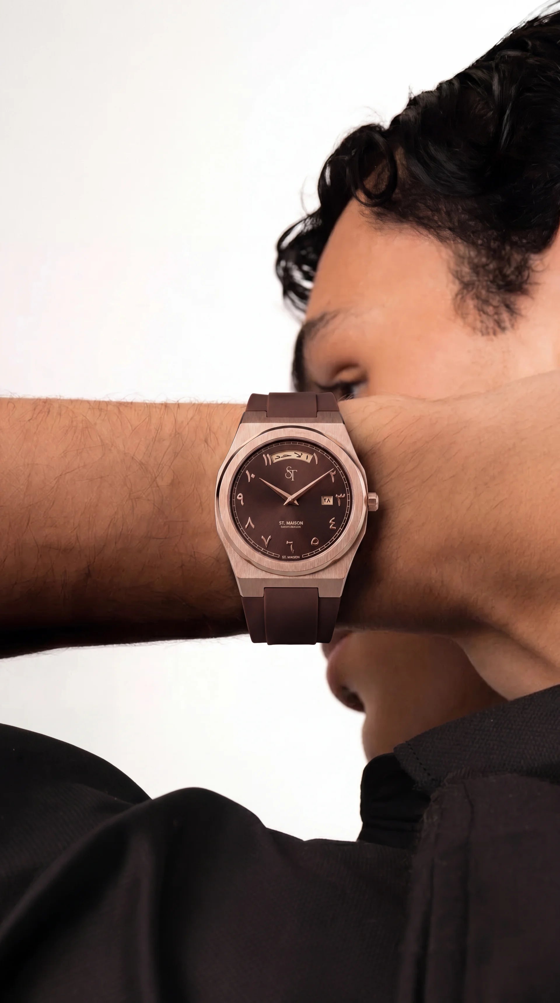 Brown Rubber Strap Chocolate Day-Date Watch by St. Maison