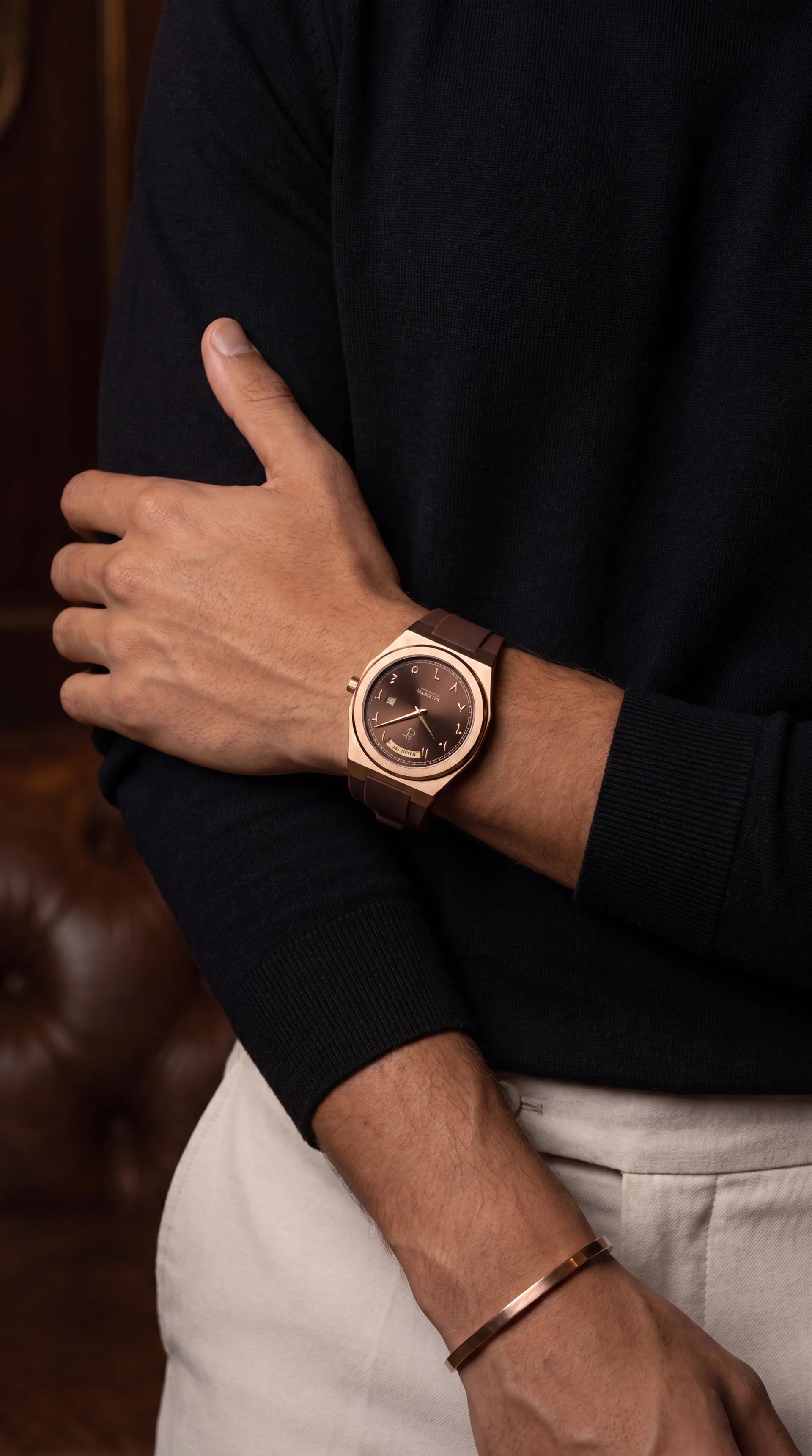 Brown Rubber Strap Chocolate Day-Date Watch by St. Maison