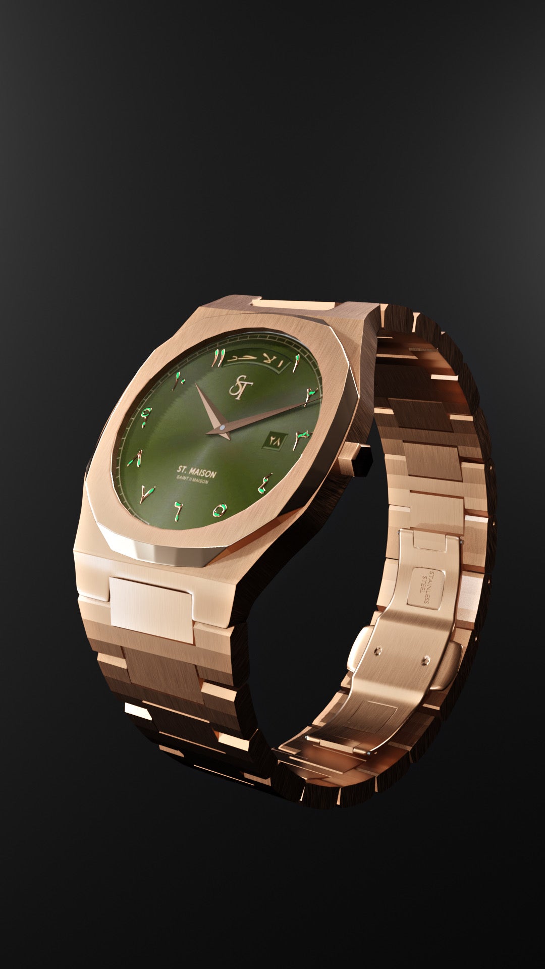 Olive Green Dial Watch Rosé Gold