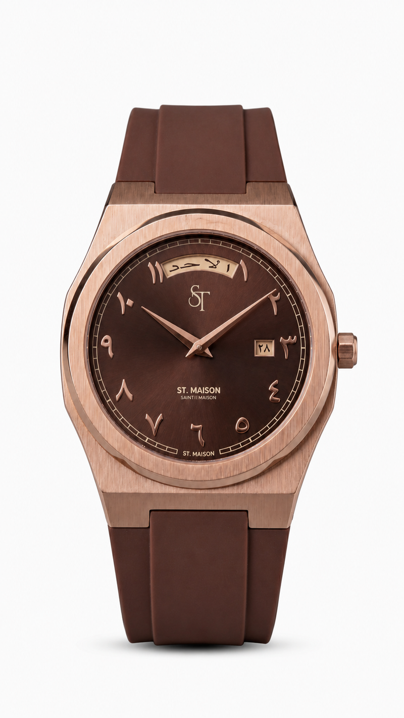 Brown Rubber Strap Chocolate Day-Date Watch by St. Maison