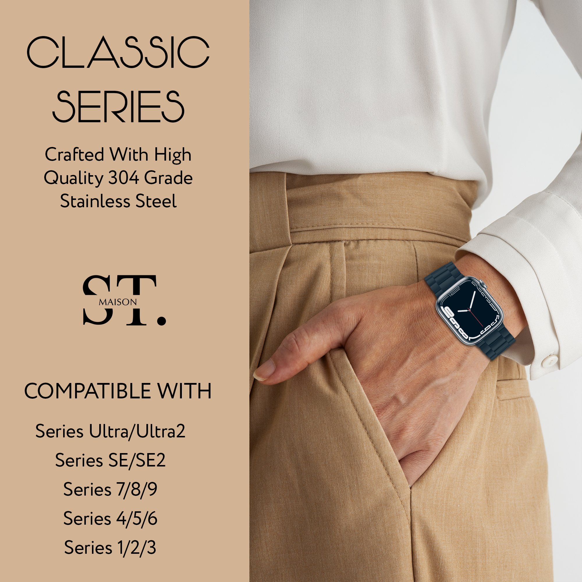 St. Maison Stainless Steel Bracelet – Compatible with Apple Watch