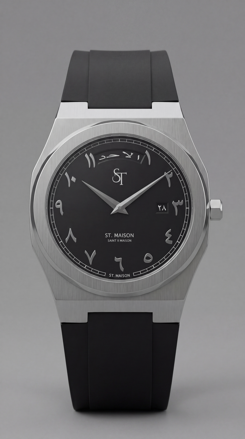 Black Rubber Strap Black Day-Date Rubber Watch by St. Maison