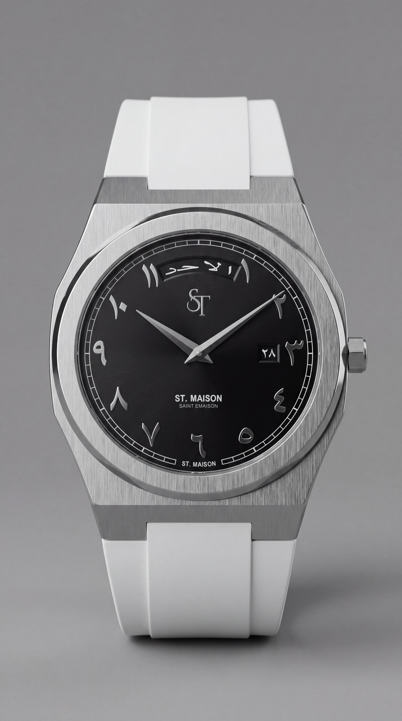 White Rubber Strap Black Day-Date Watch by St. Maison