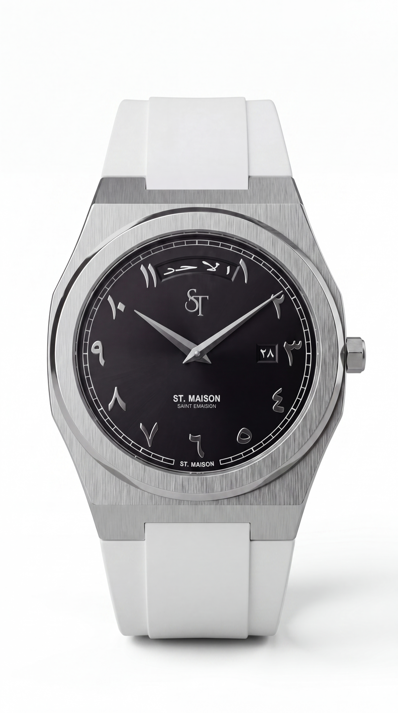 White Rubber Strap Black Day-Date Watch by St. Maison