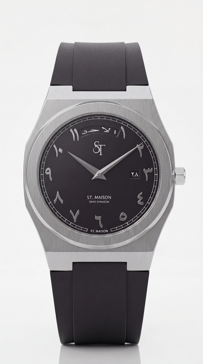 Black Rubber Strap Black Day-Date Rubber Watch by St. Maison