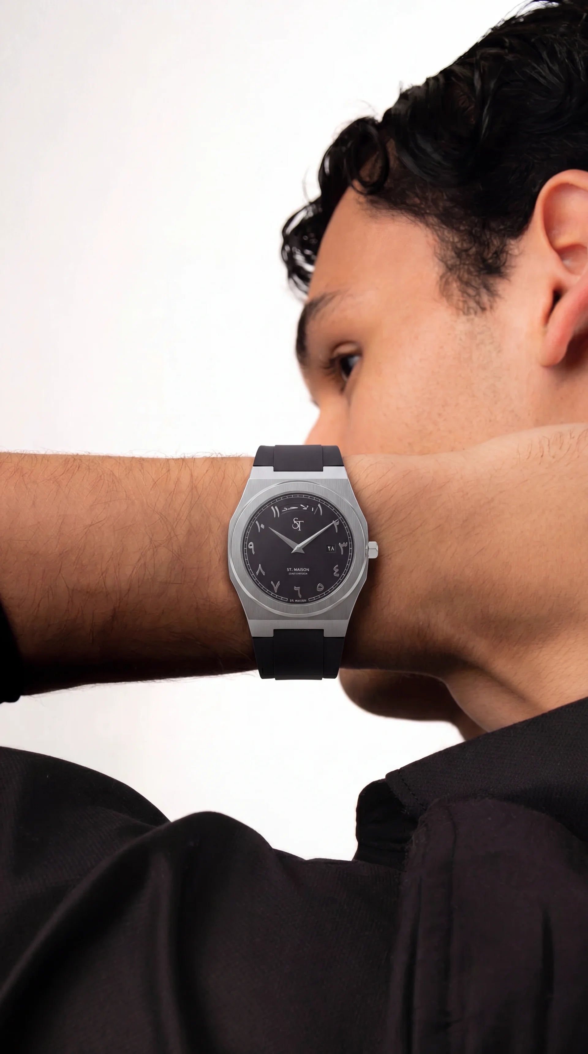 Black Rubber Strap Black Day-Date Rubber Watch by St. Maison