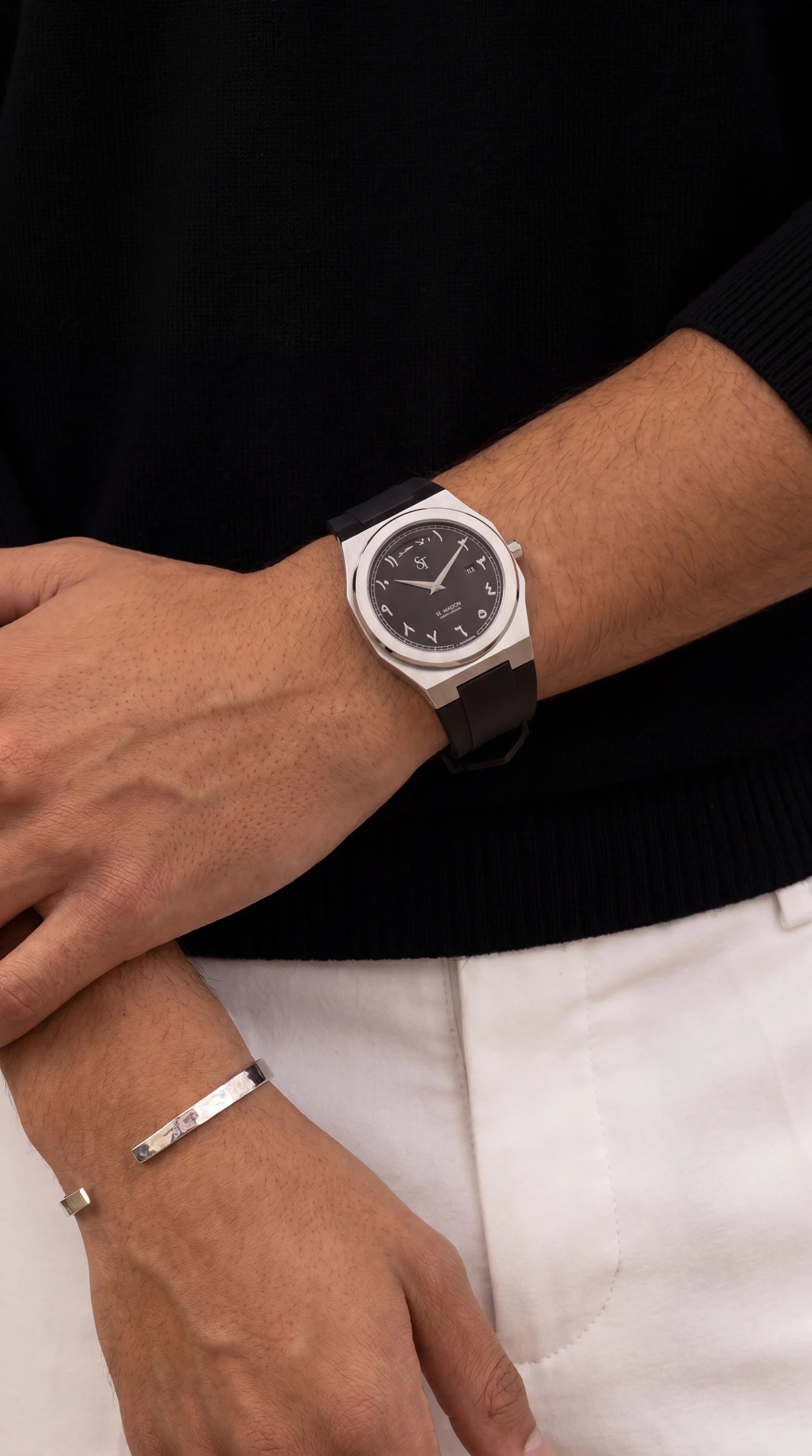 Black Rubber Strap Black Day-Date Rubber Watch by St. Maison